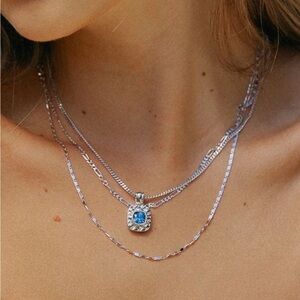 Oomiay Silver Necklace with Blue Gemstone